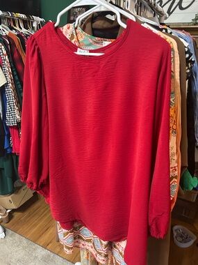 Red Long-Sleeve Women’s Blouse
